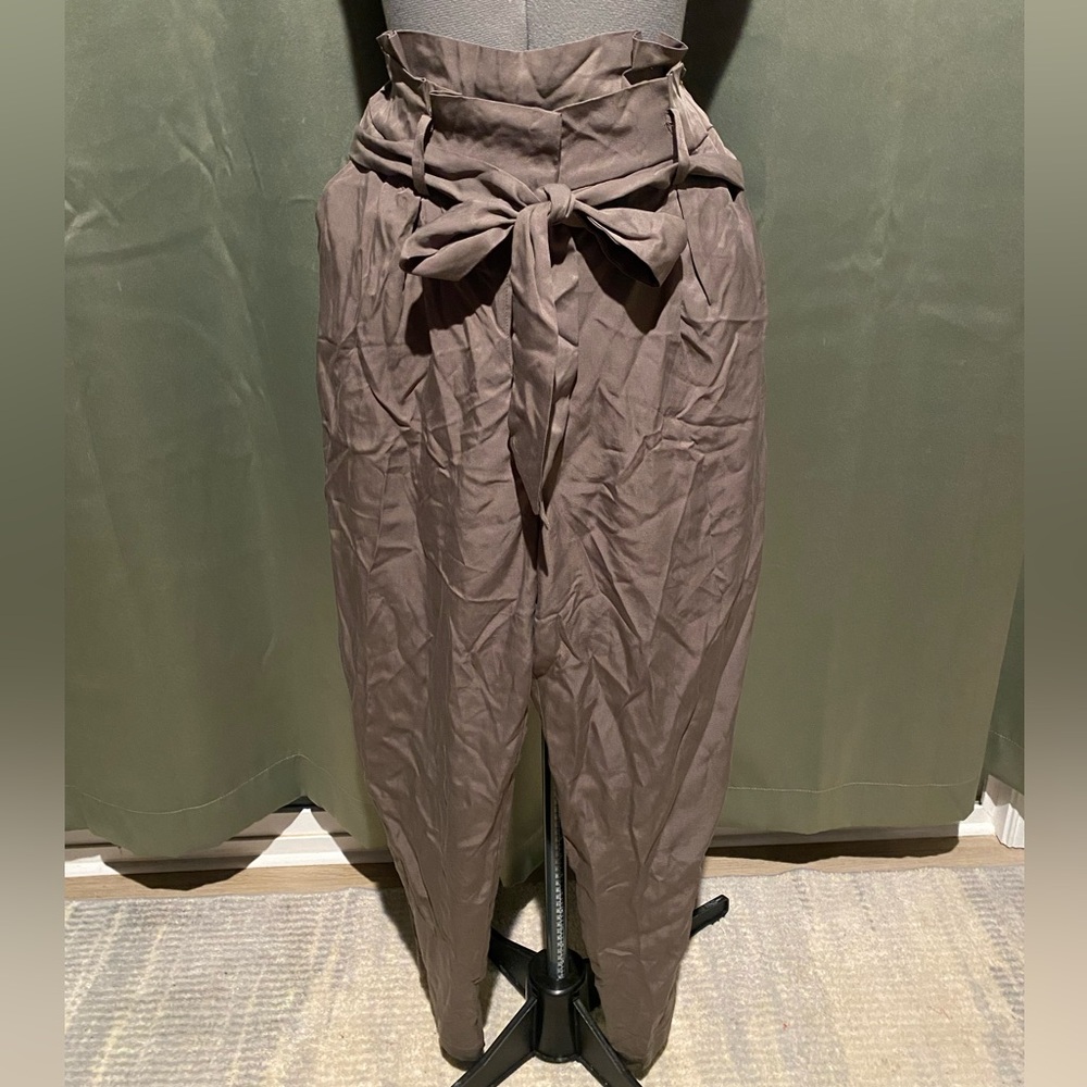 Taupe High-Waisted Tie-Front Pants